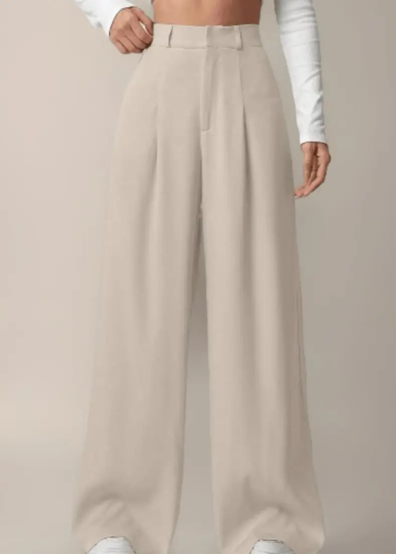 High-waisted wide leg pants made from lightweight linen fabric, ideal for a stylish and comfortable look pants for women in kerala
